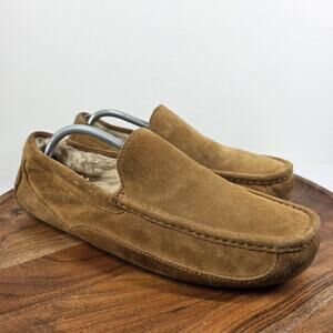 UGG Ascot Mens Brown Sheepskin Size 11 Suede Slip On Wool Slippers 5396